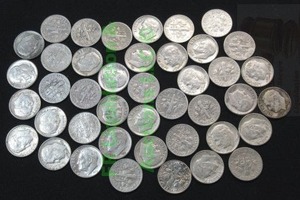 lot 71 image: Silver pre 1965 Roosevelt dimes, conditions vary per lot, 42 count