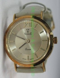 lot 80 image: 18K Gold Vicence Quartz Leather Strap Watch Swiss movement