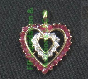lot 90 image: 10K Gold, Ruby Heart, Diamond, Pendant