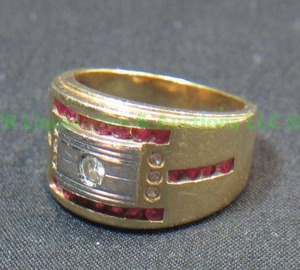 lot 92 image: 14k Gold, synthetic ruby, CZ, mens ring