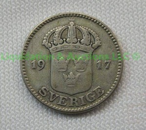 lot 108 image: Silver 1917 Sverige 25 Ore Swedish coin
