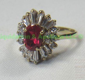 lot 112 image: 14K Gold, Vintage Synthetic Ruby, CZ, Cocktail Ring