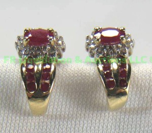 lot 122 image: 10k Gold, Glass Filled ruby, diamond, earrings
