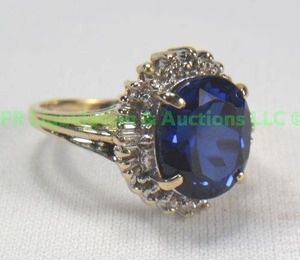 lot 124 image: 14K Gold, Synthetic Sapphire, Diamond, Ring