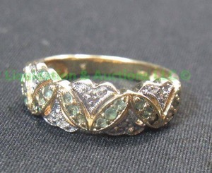 lot 137 image: 14K Gold, Diamond, Spinel, Leaf Design Ring