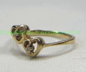 lot 140 image: 14K Gold, Two Diamond Hearts, Ring