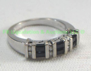lot 155 image: 14K White Gold, synthetic sapphire, Diamond ring