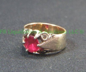 lot 167 image: 14K Gold, Synthetic Ruby, Gentleman�s Ring