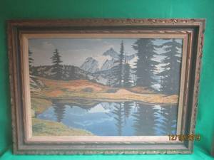 lot 11 image: VINTAGE MOUNTAIN LAKE  FRAMED WALL PAINTING&nbsp44LX32.5H