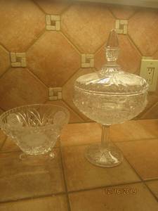 lot 116 image: ETCHED COMPOTE AND CANDY DISH BOTH IN GREAT CONDITION