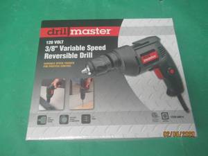 lot 300 image: NEW IN BOX DRILL MASTER 12O VOLT 38 VARIABLE SPEED REVERSIBLE DRILL