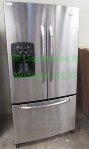 lot 3 image: Maytag Ice2O model MFI2568AES French Door Refrigerator, drawer freezer. In working condition