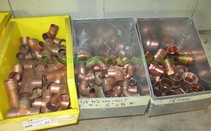 lot 47 image: Assorted copper fittings and storage bins