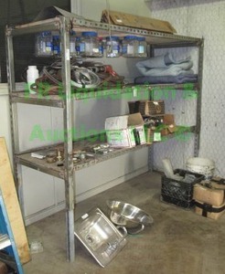 lot 101 image: Custom crafted steel frame storage shelf 80 x 27 x 66