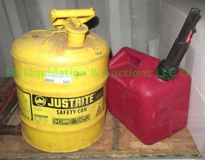 lot 504 image: Justrite 5 gallon self closing solvent safety can & 2 gallon gas can