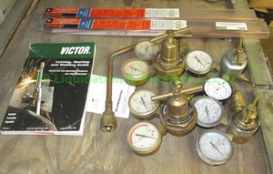 lot 109 image: Welding equipment including Firepower regulators, Hobart brazing rods, tip and handbook