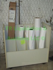 lot 159 image: Blueprint sorting cart with plotter printer paper rolls