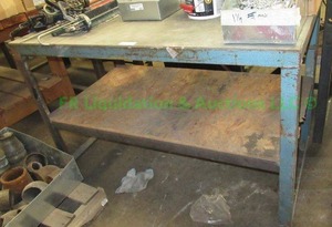 lot 222 image: Custom crafted all steel utility table, 48 x 26 x 33, contents not included