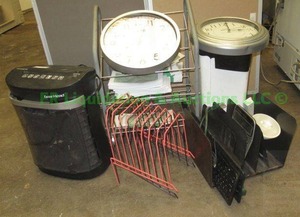 lot 234 image: Assorted office equipment including Atomic clock, paper shredder and more