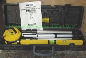 lot 337 image: Cen-Tech 16 laser level with 360 degree rotating head and tripod, like new never used