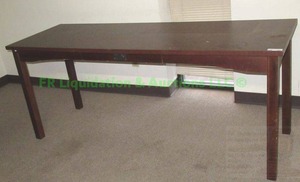 lot 386 image: Kimball accent table, laminate top wood base, single center drawer, 72 x 24 x 30