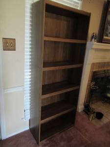 lot 12 image: 5 SHELF WOOD CABINET 28X 12 X 71