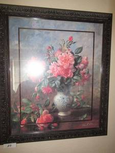 lot 23 image: ALBERT WILLIAMS VARIEGATED FLOWER ARRANGEMENT PAINTING IN PROFESSIONAL FRAME 29 X 26
