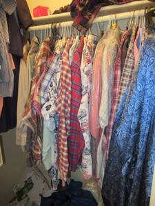 lot 52 image: MENS BUTTON UP CASUAL DRESS SHIRTS INCLUDING REDHEAD, MAGELLAN AND MORE THAT HAVE BEEN DRY CLEANED AND ARE HANGING. REALLY NICE SHIRTS IN SIZE XXL.