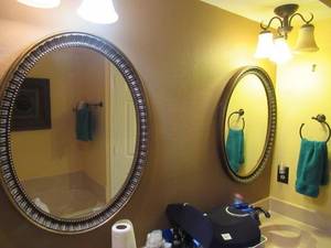 lot 54 image: 2 LARGE BATHROOM MIRRORS THAT GO OVER THE SINKS AND WALL DECOR