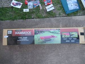 lot 91 image: FOLDABLE HAMMOCK WITH CANOPY DURABLE STEEL FRAME