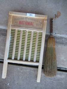 lot 106 image: VINTAGE NATIONAL WASHBOARD COMPANY No. 801 WASHBOARD AND VINTAGE BROOM