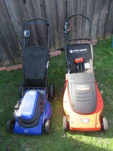 lot 210 image: BLACK AND DECKER CORDLESS 19 RECHARGEABLE MULCHING MOWER MODEL# CMM1200 24 VOLT WITH CHARGER AND KOBALT 21 ELECTRIC MOWER MODEL# KM210