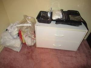 lot 218 image: RACHEL WELCH AIR PIECE, ASSORTED BAGS AND SMALL 2 DRAWER CABINET