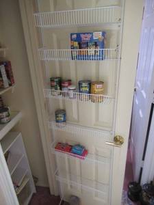 lot 219 image: PANTRY LOT WITH SEVERAL SHELVES AND WIRE RACKS. PERISHABLES INCLUDED