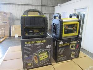 lot 36 image: TITAN 8 IN 1 POWER MATE PORTABLE POWER STATION AND TITAN 6 IN 1 POWER MATE HEAVY DUTY POWER-700 CCA 22AH. NEW IN UNOPENED BOXES
