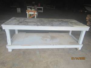 lot 120 image: WOOD WORK TABLE ON WHEELS&nbsp97L X 38W X 3FT H&nbsp