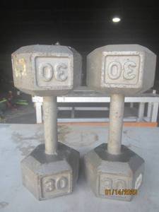 lot 141 image: 30LB CAST IRON HEX DUMBBELLS&nbsp