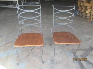 lot 164 image: WROUGHT IRON WOOD CHAIRS&nbsp