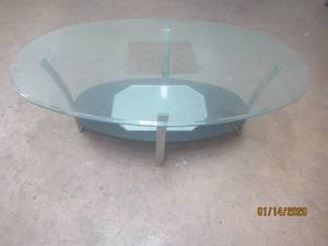 lot 169 image: OVAL GLASS CHROME COFFEE TABLE&nbsp