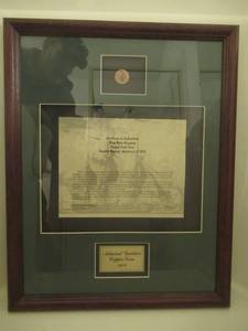 lot 16 image: ANTIQUE COPPER COIN FROM THE SHIPWRECK OF THE ADMIRAL GARDNER IN 1809 FRAMED WITH COA