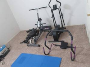 lot 35 image: HERS ELITE STEPPER, AEROBIC RIDER, BODY BY JAKE BODYSTRIDER, REEBOK MAT AND MORE