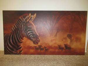 lot 52 image: RICHARD STURDEVANT AFRICAN SAFARI PRINT ON CANVAS 75 X 40 EXTREMELY COOL