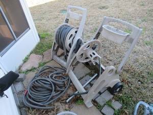 lot 93 image: 2 HOSE MOBILE HOSE REELS, WATER HOSES AND SPRINKLERS
