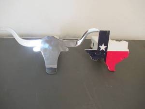 lot 98 image: CHROME LONGHORN HITCH COVER AND STATE OF TEXAS HITCH COVER