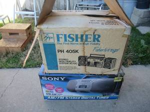 lot 112 image: SONY AMFM STEREOCD PLAYER AND FISHER AMFM STEREO WITH CASSETTE BOTH UNOPENED AND UNUSED
