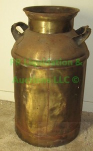 lot 3 image: Vintage Brass coated 10 gallon milk container 22 tall