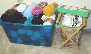 lot 2 image: Tote full of assorted Yarn Skeins and Yarn winder plus
