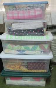 lot 23 image: Assorted sewing and quilting fabrics including Joanne and others as shown, totes included