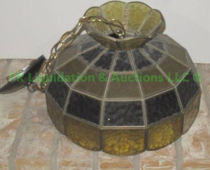 lot 86 image: Retro stained glass hanging parlor lamp, made in Mexico