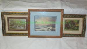 lot 135 image: Limited edition 179250 Padra Sunset by Laura Lou Sawyer with COA 11 x 8, plus 2 framed foil lithos one marked Currier & Ives